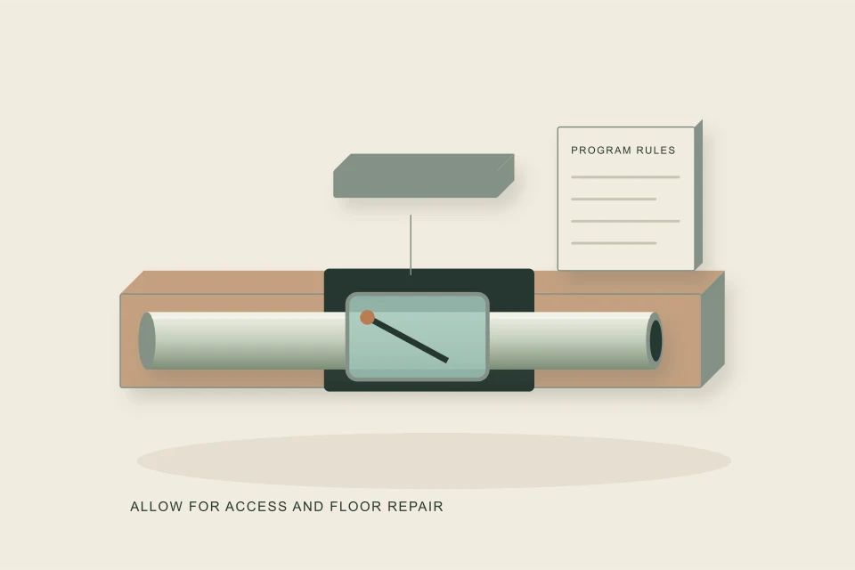 Conceptual illustration of backwater valve in a basement slab opening
