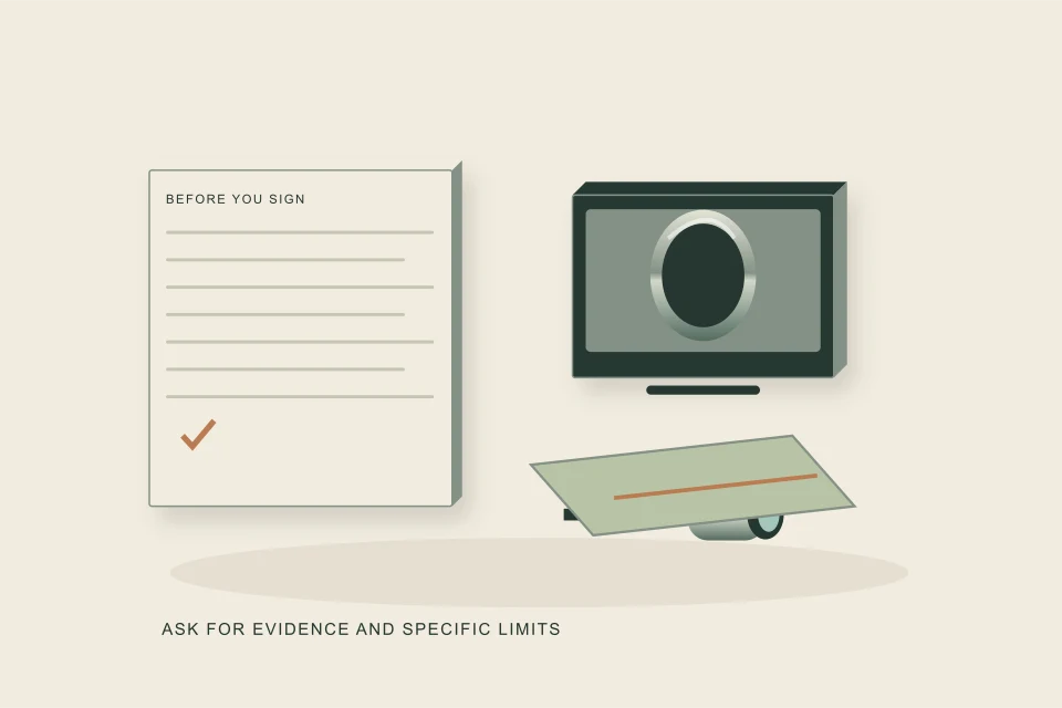 Conceptual illustration of survey equipment next to a contractor briefing list