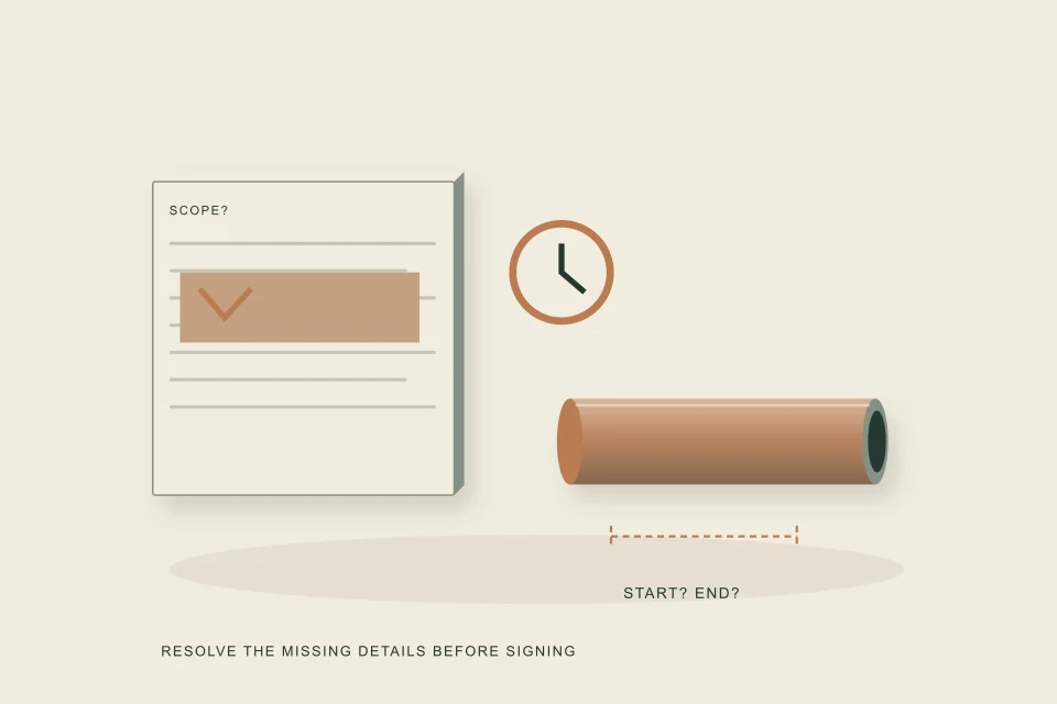 Conceptual illustration of a vague quote misses a defined pipe extent